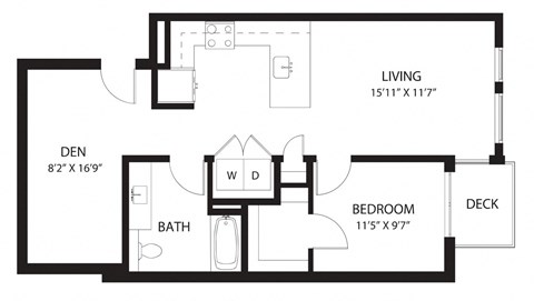 Floor plan for 1 bed, 1 bath, 850 sqft